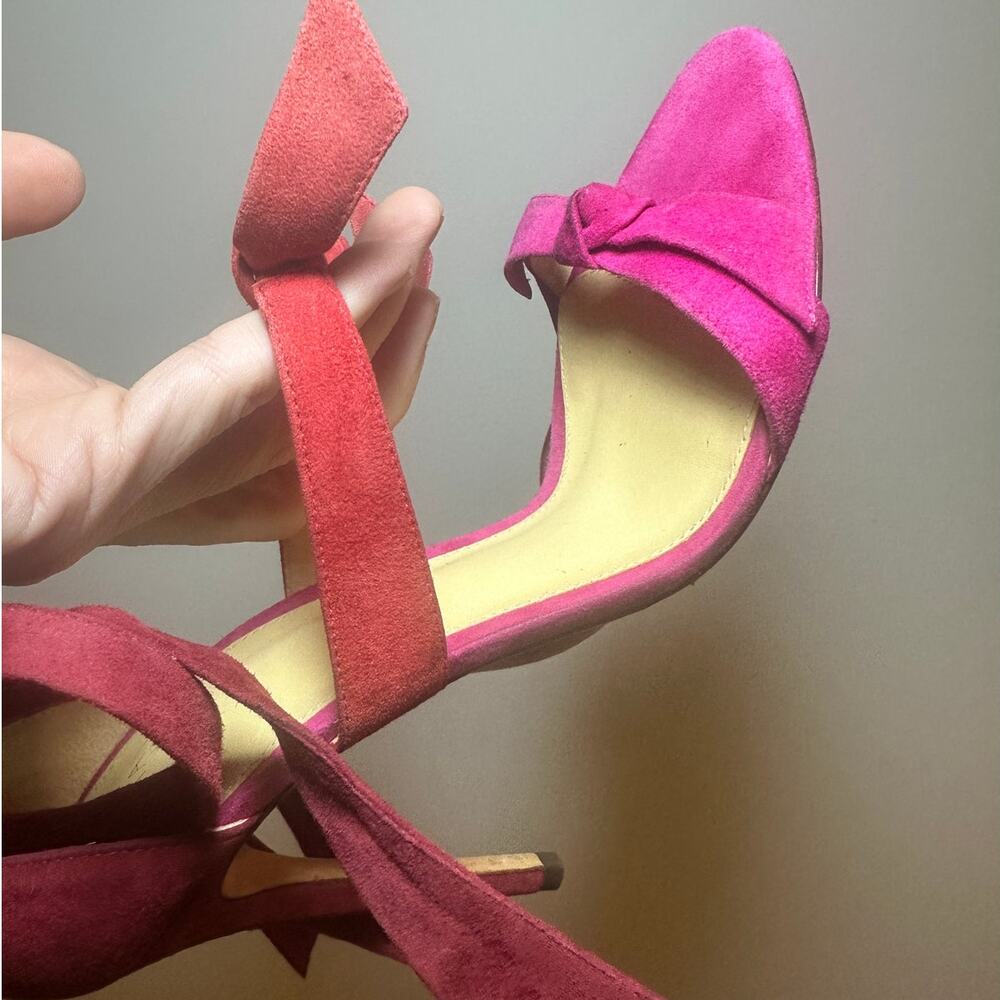 Alexandre Birman Clarita Suede Bow Ankle Tie Heels Coquette Pink Red 37.5 EU - Picture 10 of 13